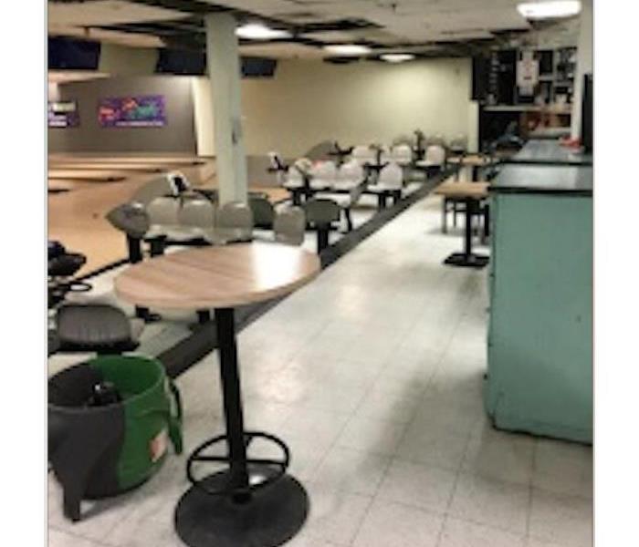 Bowling alley with drying equipment up and running.
