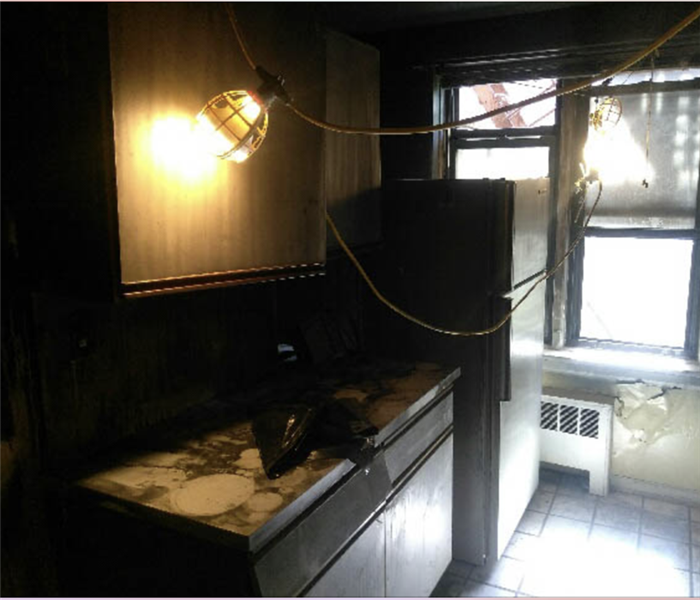Fire damage in kitchen.